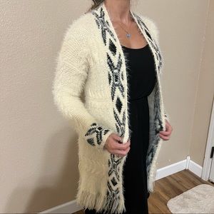 Fuzzy long cardigan sweater